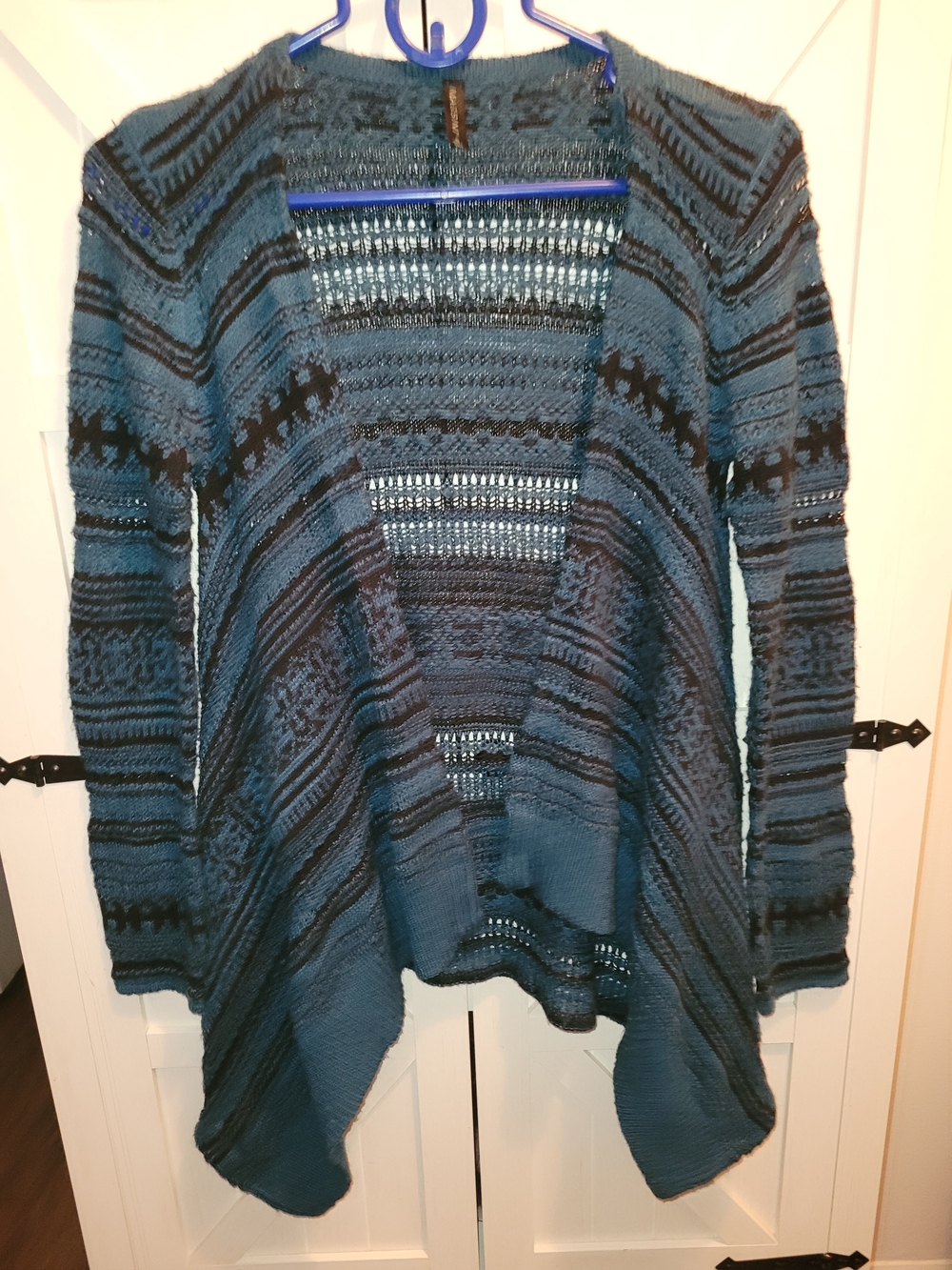 Massini Teal & Black Open-Front Knit Cardigan